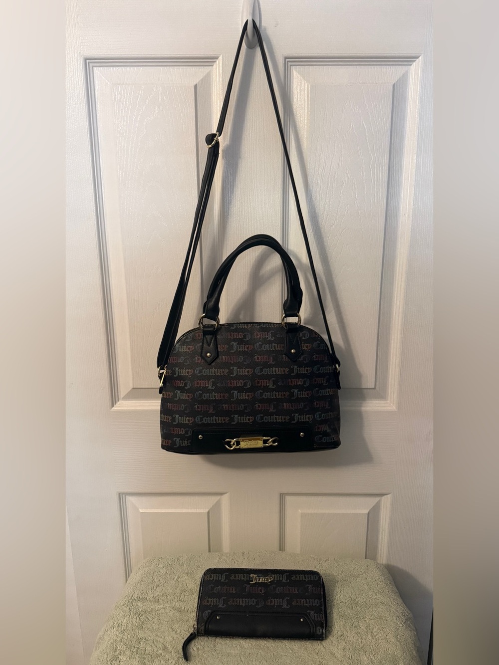 Juicy Couture Black Logo Dome Satchel with Matching Wallet